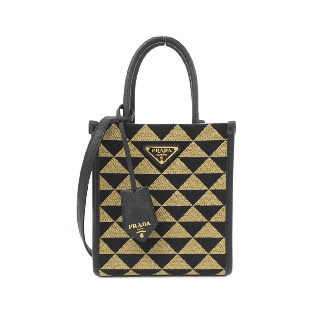 Prada Symbole embroidered bag geometric triangle jacquard black Saffiano